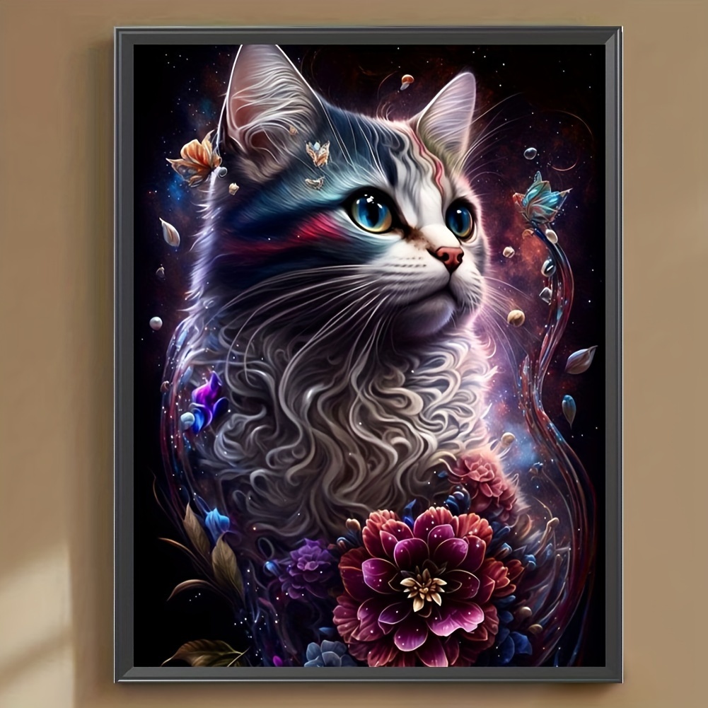 Diy 5d Frameless Diamond Painting Halloween Cat With Hat Wall Art