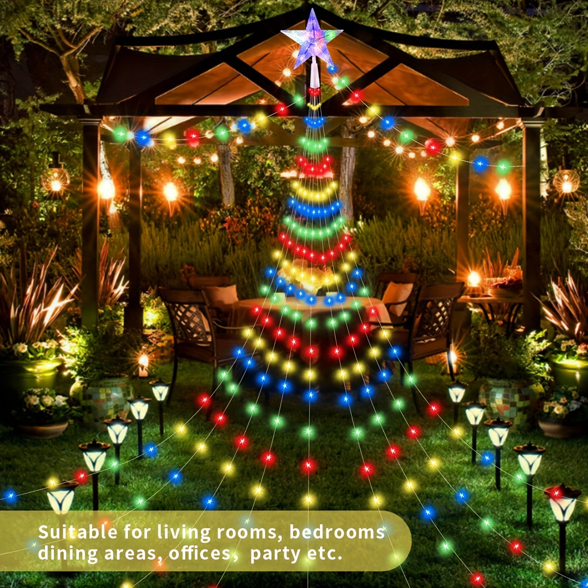 1pc Christmas Solar LED String Light, Christmas Pentagram Waterfall Fairy  Lights With Remote Control, Waterproof Outdoor Solar Garden Lights, Christma