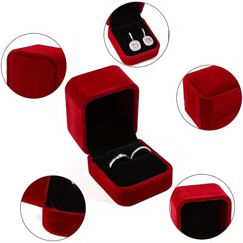 Wine Red Velvet Couple Ring Box Earring Jewelry Case Gift Boxes