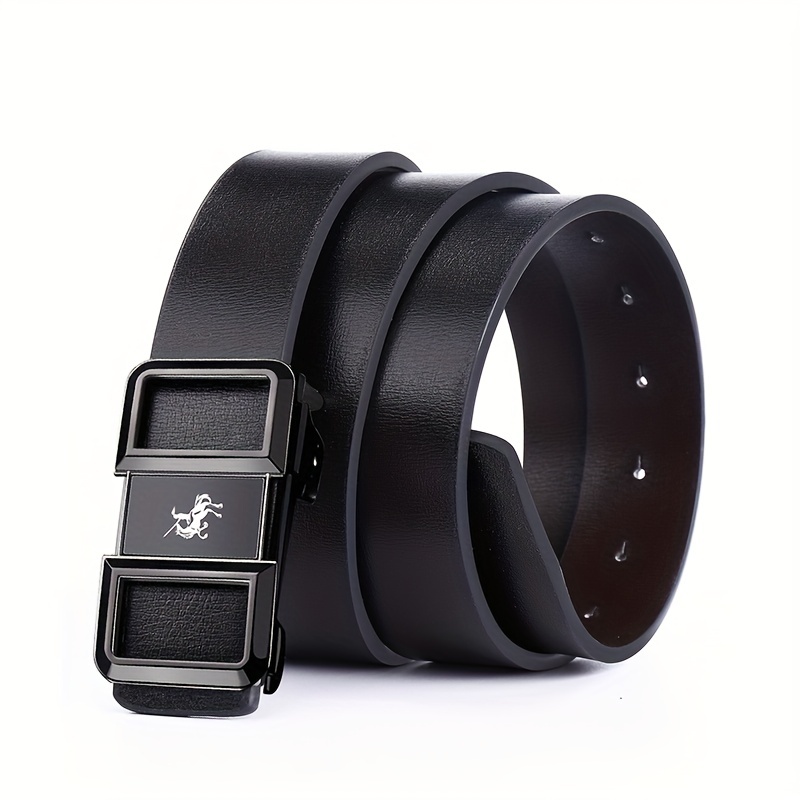 Men's Smooth Buckle PU Leather Belt for Business Travel Dressing