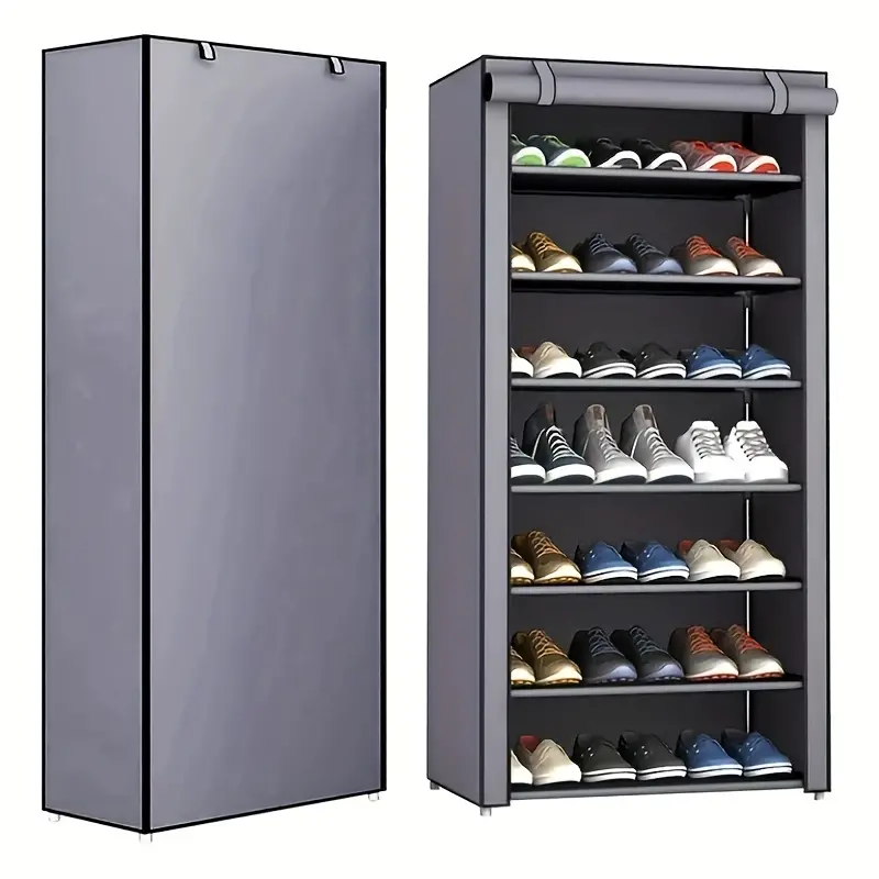 7-tier Portable Shoe Rack, With Dustproof Cover, Home And Dorm