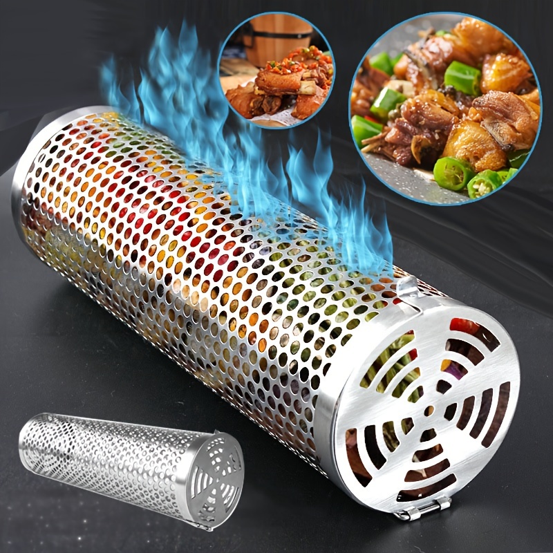 Grill Accessories, Rolling BBQ Basket, Grilling Tube for Veggies