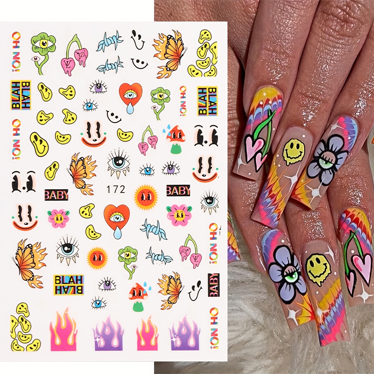 Cute Animation Nail Stickers Set Plastic Nail Decals Perfect - Temu