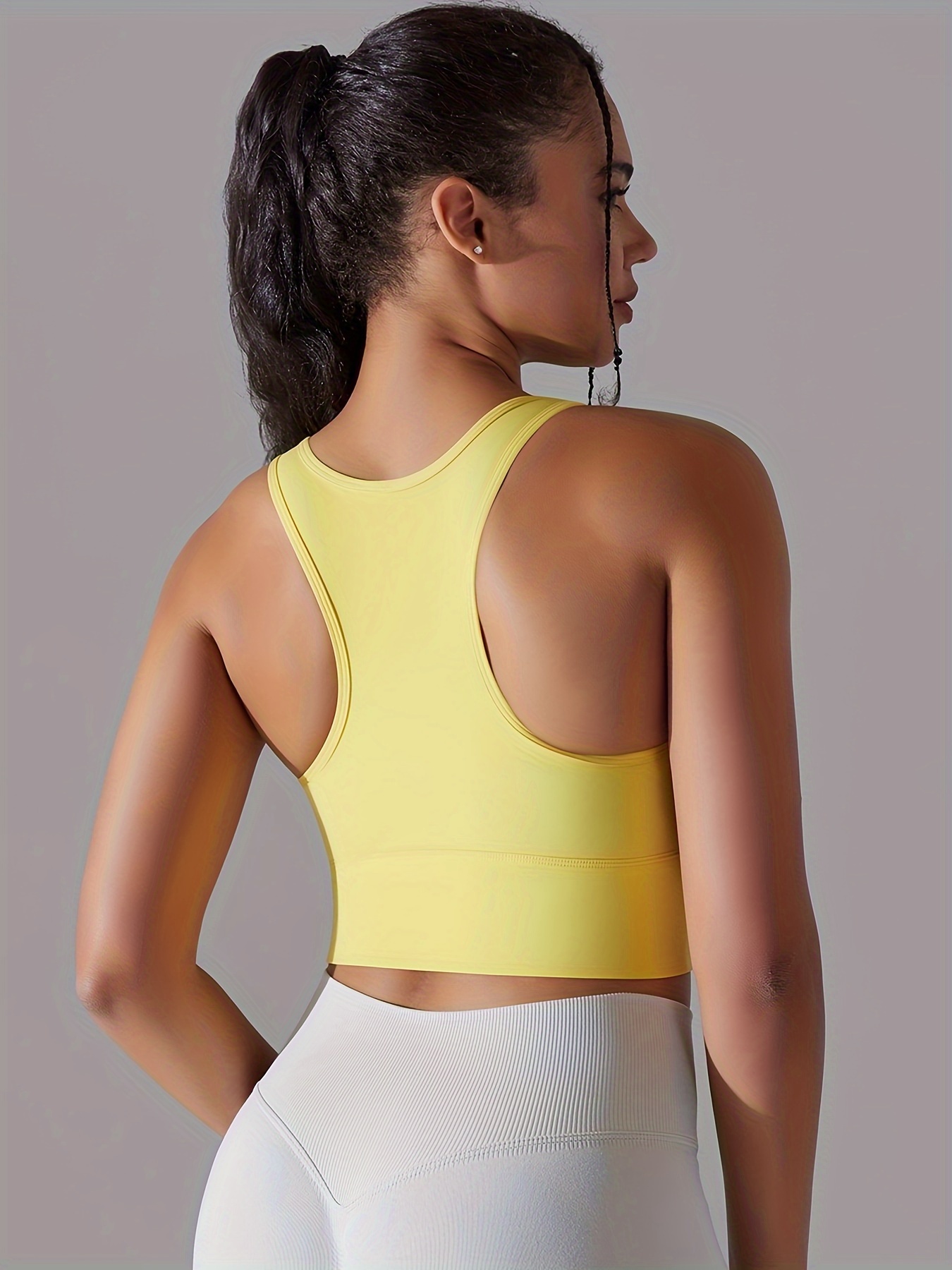 Solid Color Sleeveless Sports Top Round Neck Racer Back - Temu