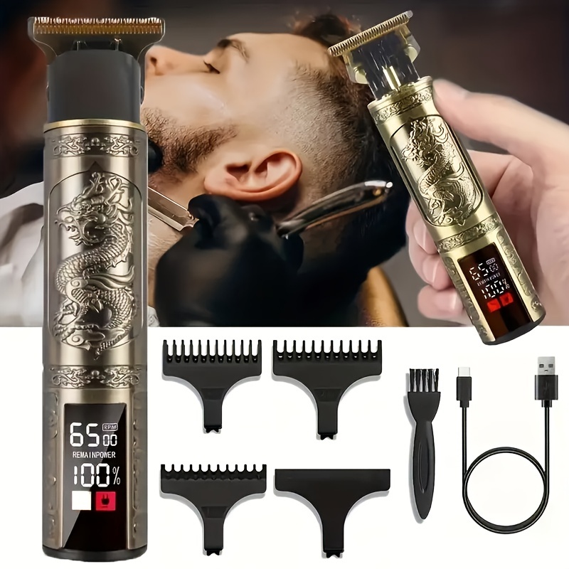 Professional LCD Display Hair Clipper - T9 USB Rechargeable Hair Trimmer  For Men's Hair Cutting & Styling - Hair Grooming Kit