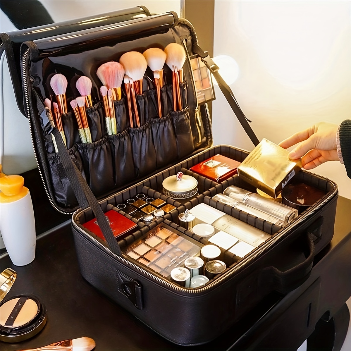 Large Capacity Cosmetic Storage Box Portable Makeup - Temu