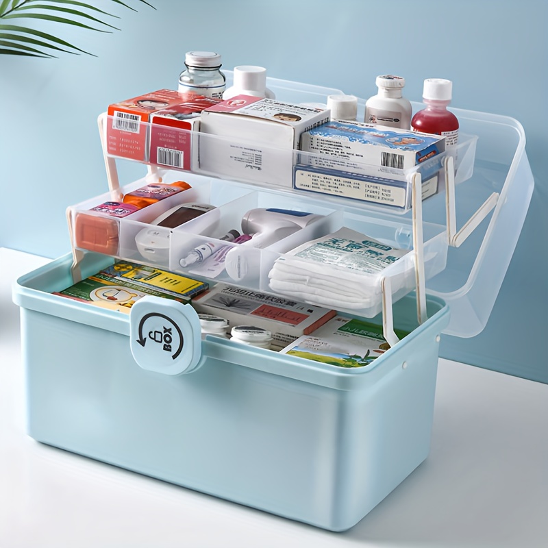 Caja médica, caja de primeros auxilios con mango portátil, kit de  emergencia familiar, bandeja desmontable, almacenamiento de 2 capas, caja  de tapa