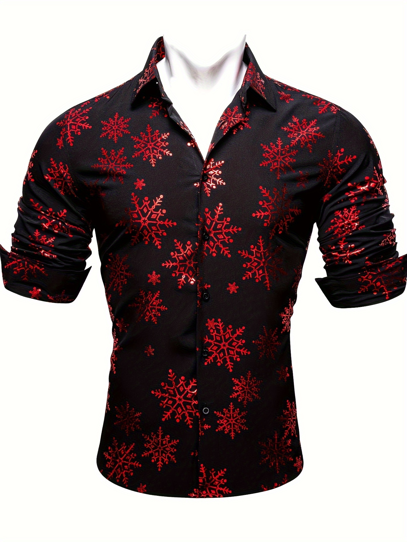 Plus Size Men's Snowflake Print Shirt Slim Fit Long Sleeve - Temu