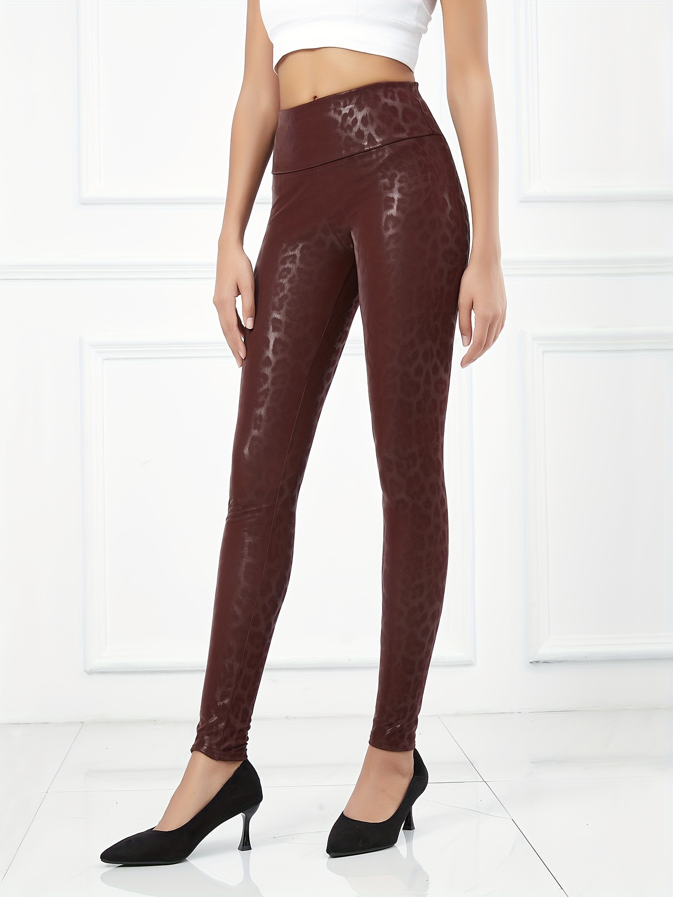 High Waist Snake Print PU Leggings