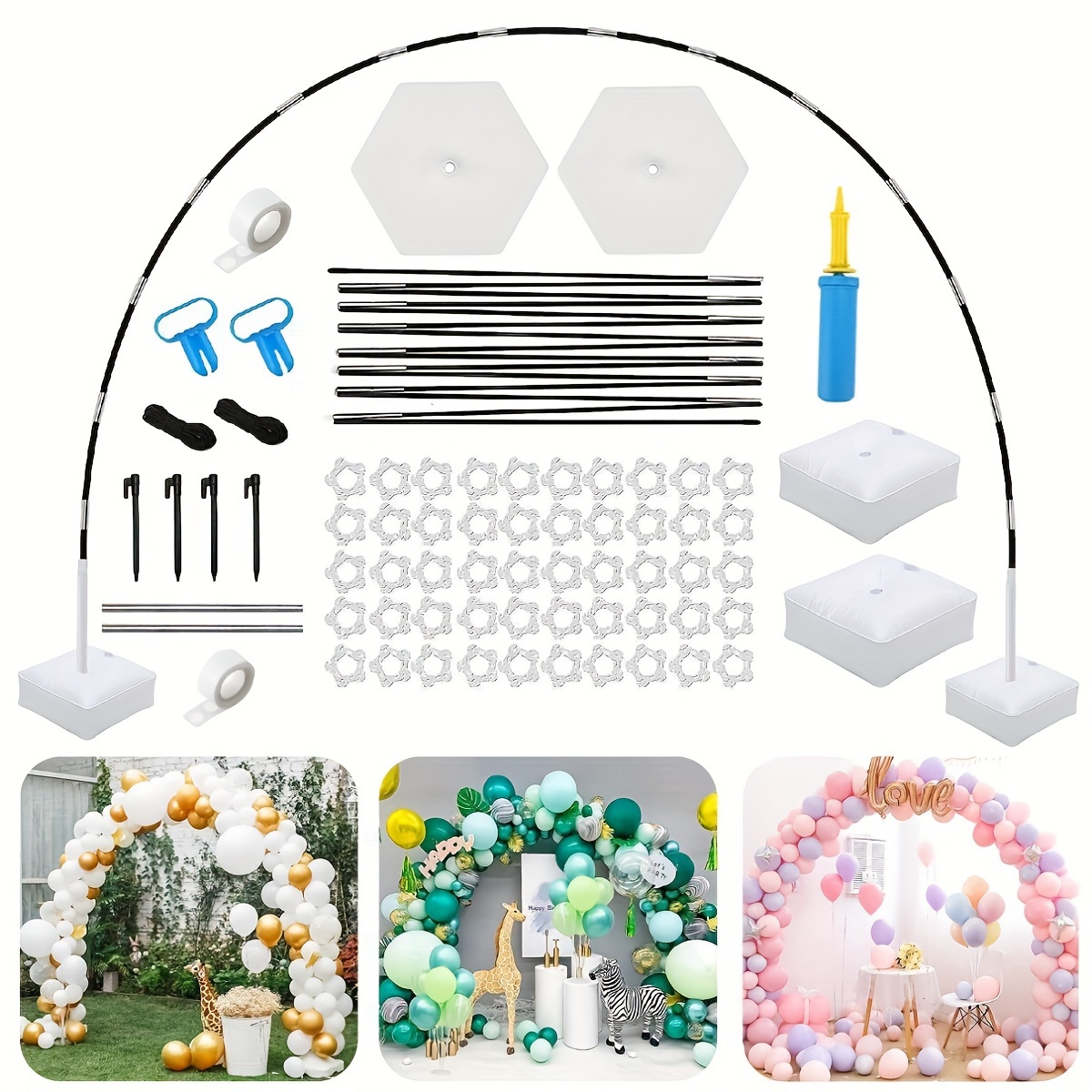 Kit de arco de globos con base, soporte de arco de globos ajustable de 9  pies de alto y 10 pies de ancho, herramienta de decoración de telón de  fondo