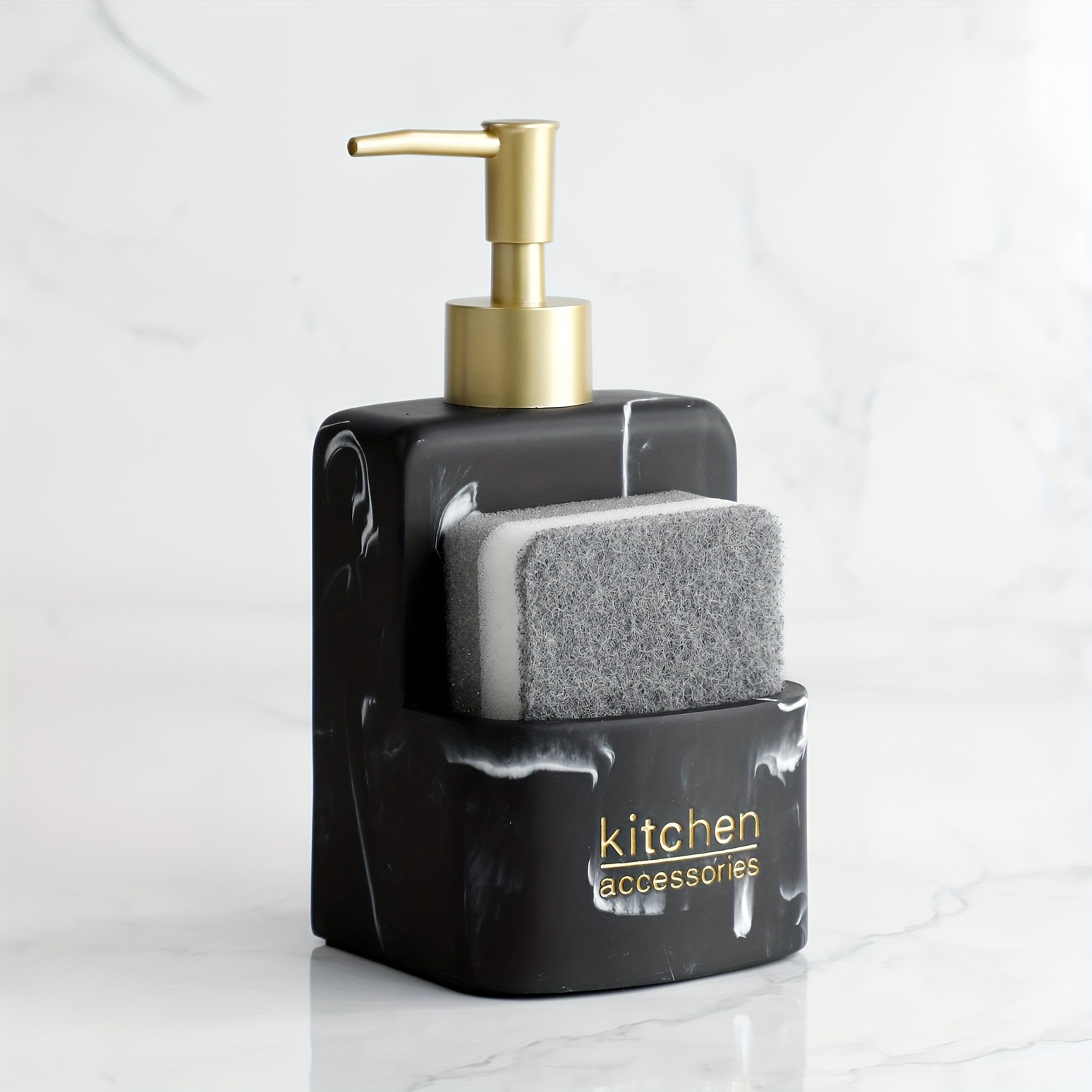 TEMU Kitchen Accessories Sink Countertop Liquid Hand Soap Dispenser Pump Bottle Caddy With Storage Compartment Holds Stores Scrubbers