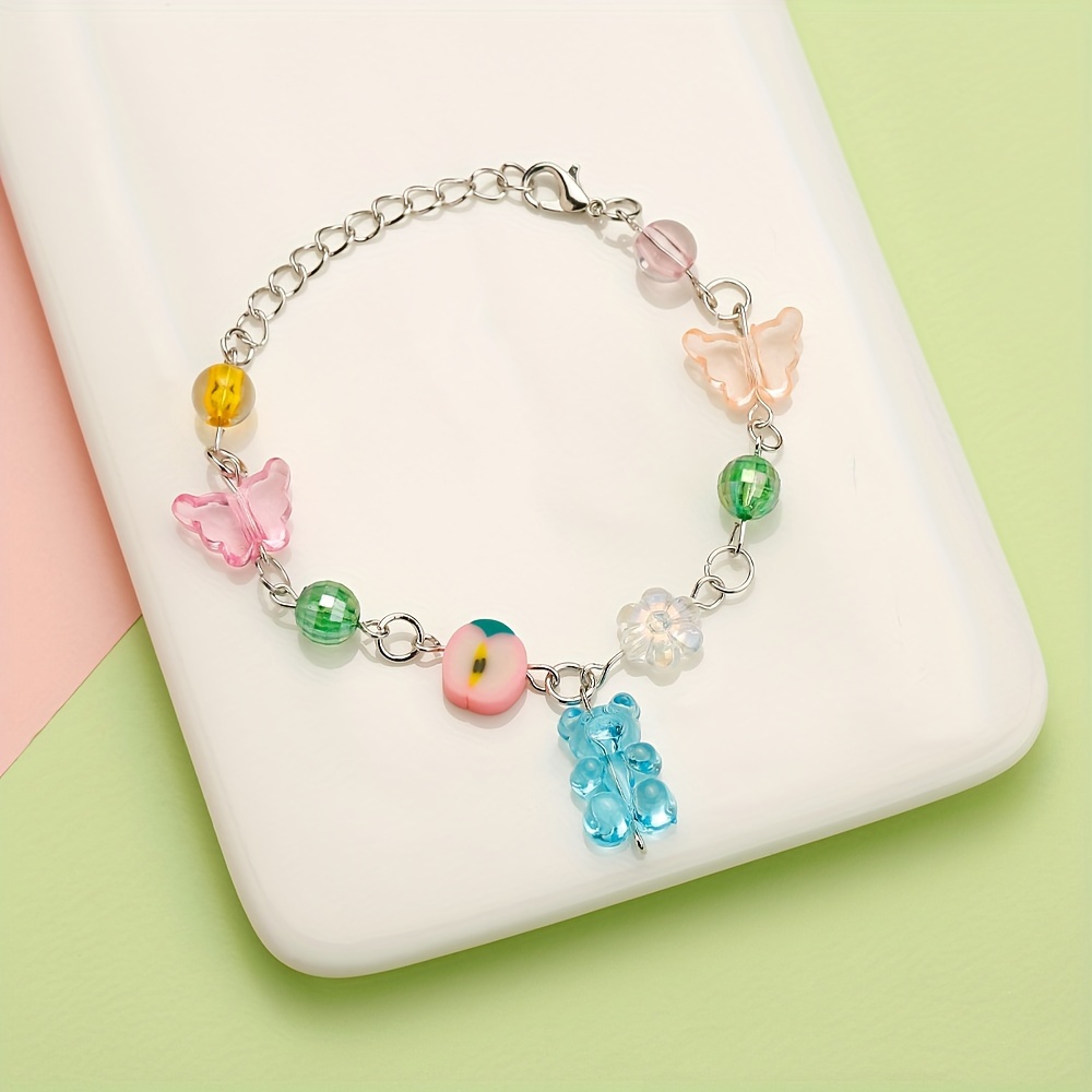 1pc Colorful and Cute Y2K Gummy Bear Decor Bracelet, Stylish Bracelet for Girls, Holiday Gift for Bestie,Temu