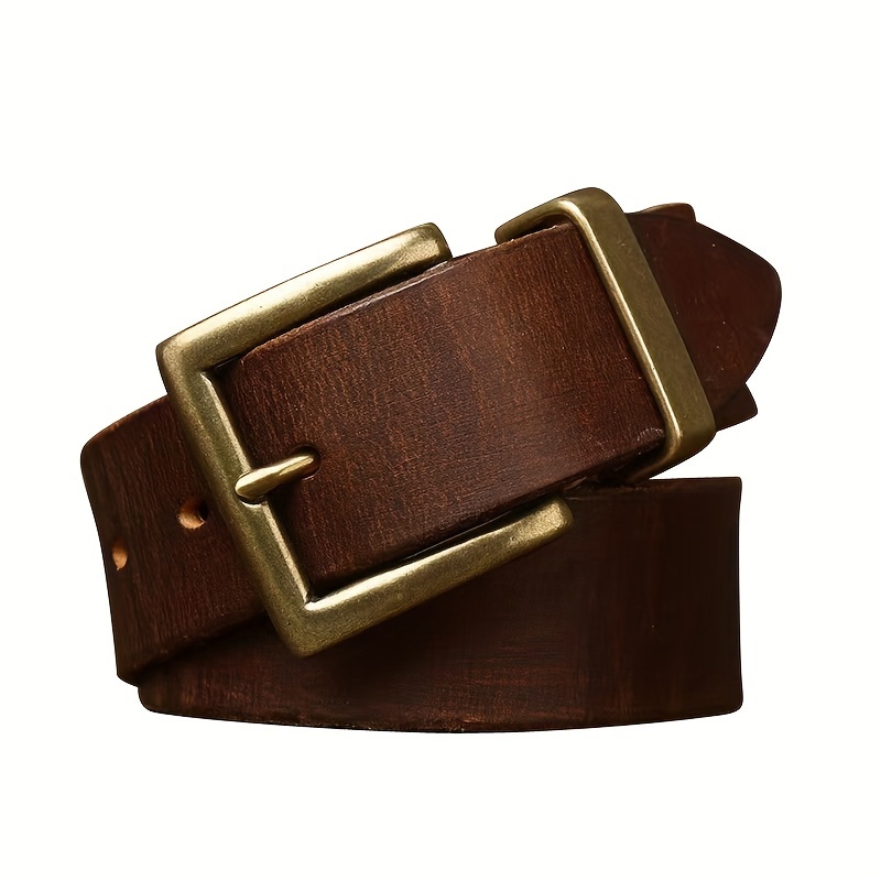 New Fashion Men'S Thickened Cowhide Copper Buckle Belt Vintage