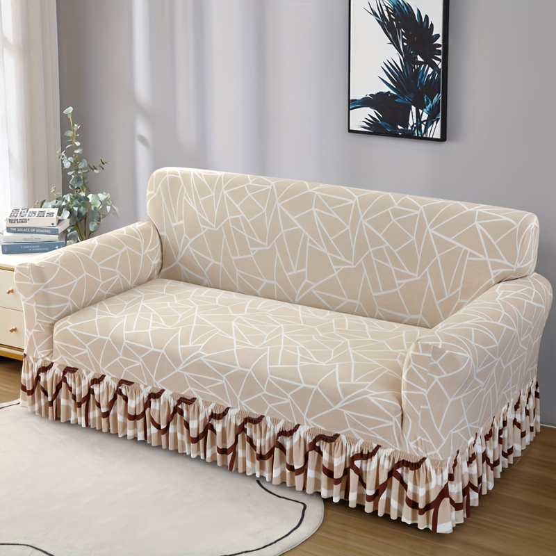 

1pc Elastic Printed Sofa Slipcover, Non-slip Sofa Cover With Skirt, Couch Cover 4 Seasons Universal Furniture Protector For Bedroom Office Living Room Home Decor