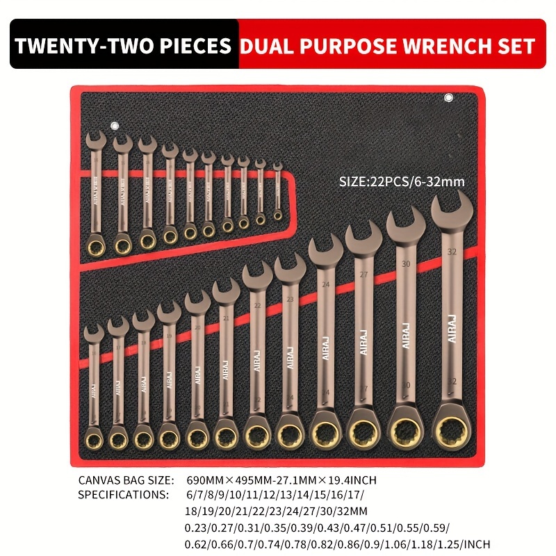 

Wrench Tool Set, Ring Wrench Tool Set, Large Complete Set, Ratchet Wheel, Wrench, Dual-purpose Open End Wrench Set
