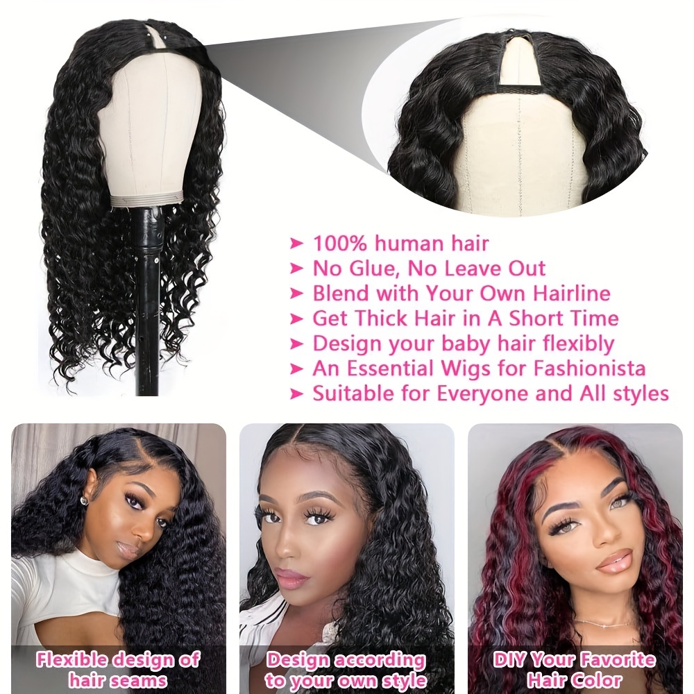 V Part Wigs Human Hair Deep Wave Human 100 Hair Wigs Women Temu