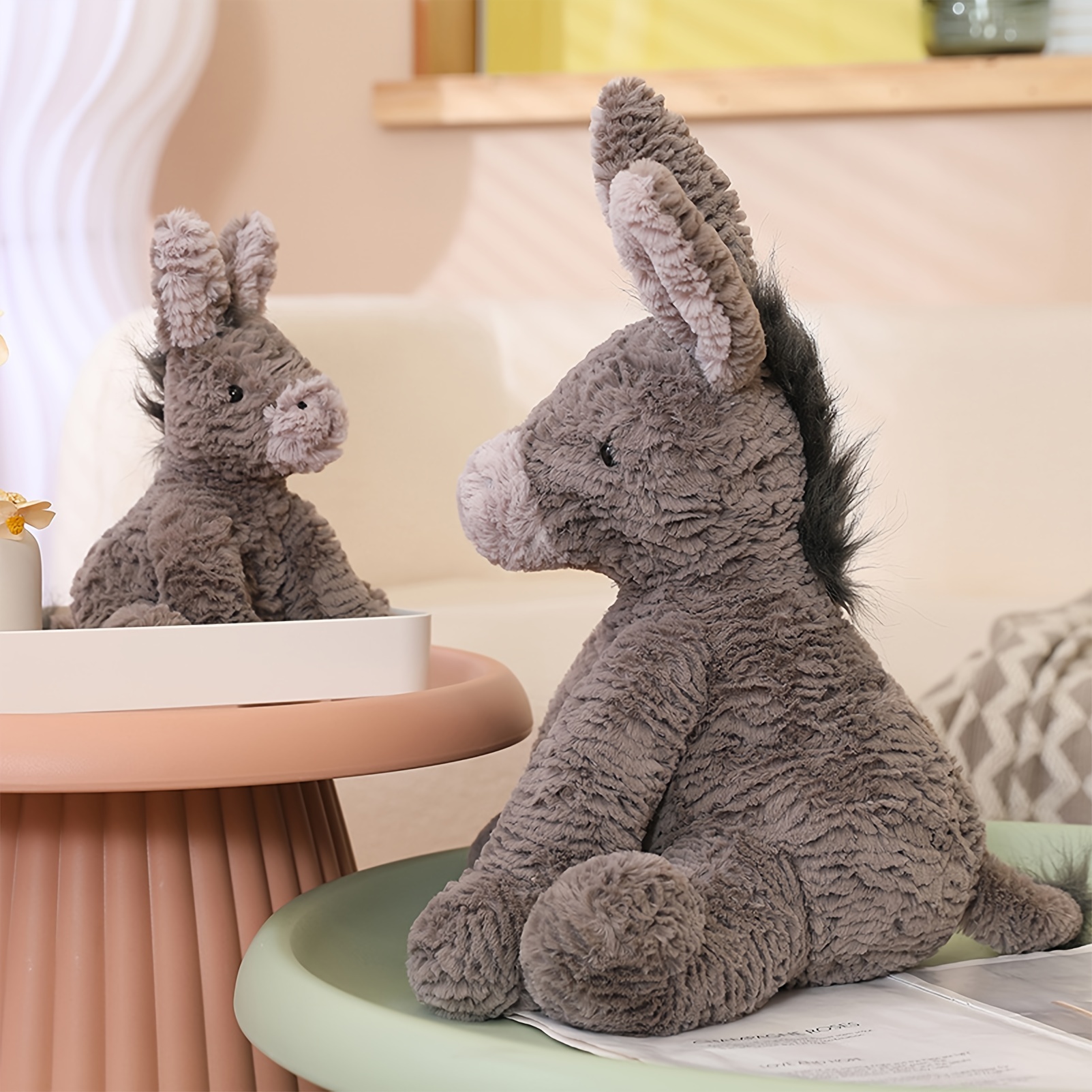 Donkey Plush Simulation Donkey Plush Cuddly Soft Gray Seated - Temu