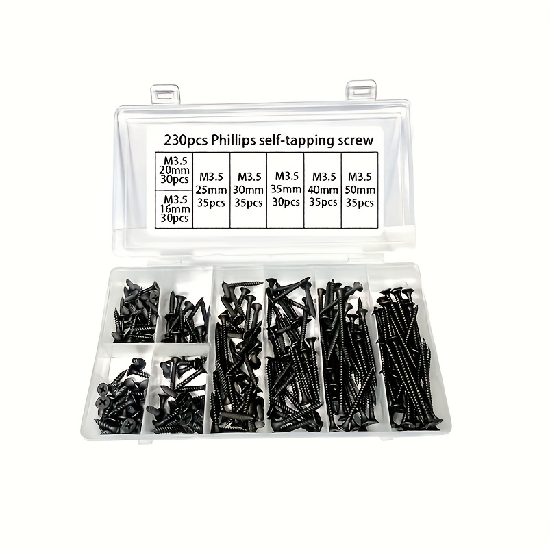 Image of 230pcs - M3.5 Self-tapping Screws, Wood Screws, Steel Screws, Sheet Metal Screws, Tek Screws, Phillips Head Miniature Screws, Round Countersunk Screws; 105pcs Woodworking Screws, Wood Thread Screws.
