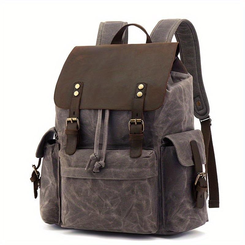 Waxed Canvas School Backpack Large Capacity Travel Backpack Men's