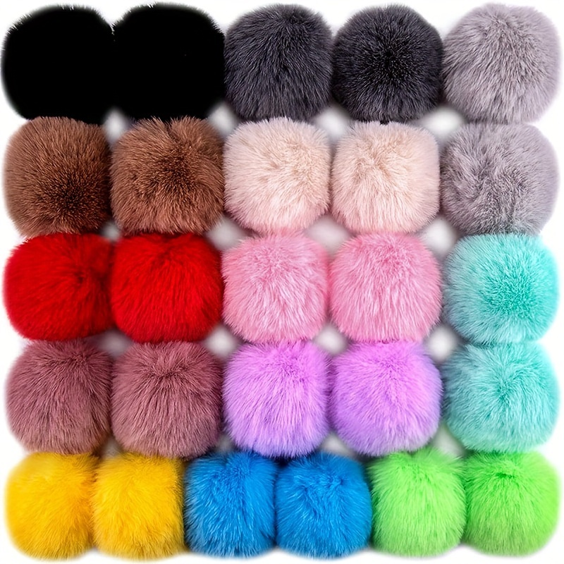 White Faux Fur Pompom Ball DIY Fur Pompoms White Fluffy Pompom Balls with  Elastic Band for Hats Shoes Scarves Beanies Bag Keychain Charms Accessories