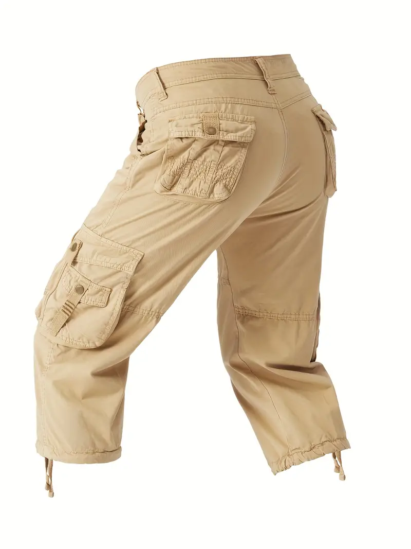 Cabi Women's Brown Cargo Capri Pants Size 6 Drawstring Rip Stop 100% Cotton