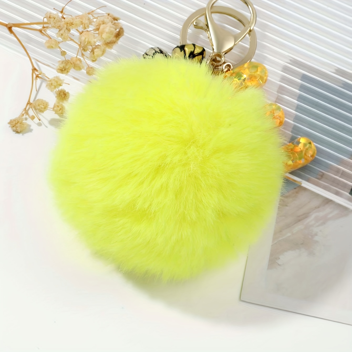 Alphabet Initial Letter Pom Pom Keychain Cute Plush Key Chain Ring Purse  Bag Backpack Charm Earbud Case Cover Accessories Women Girls Gift