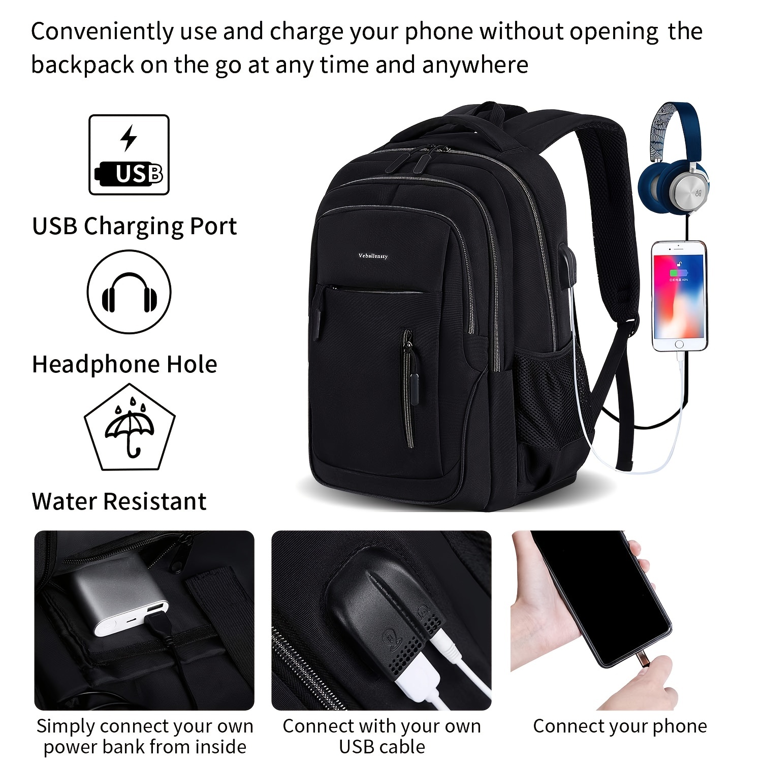 Laptop Backpack School Computer Backpack With USB Charging Port