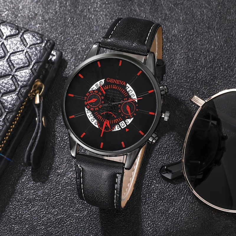 1pc Men's Black Quartz Watch & 1pc Bracelet,Temu