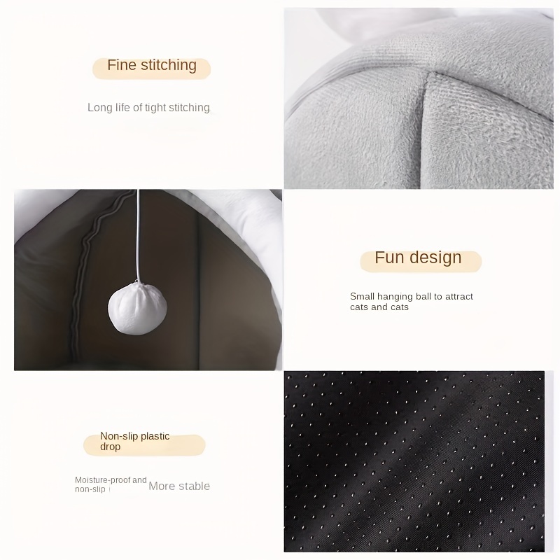 cat bed house winter warm deep sleep cat bed cave pet plush warm cat house with ball cartoon rabbit ear design cat bed details 2