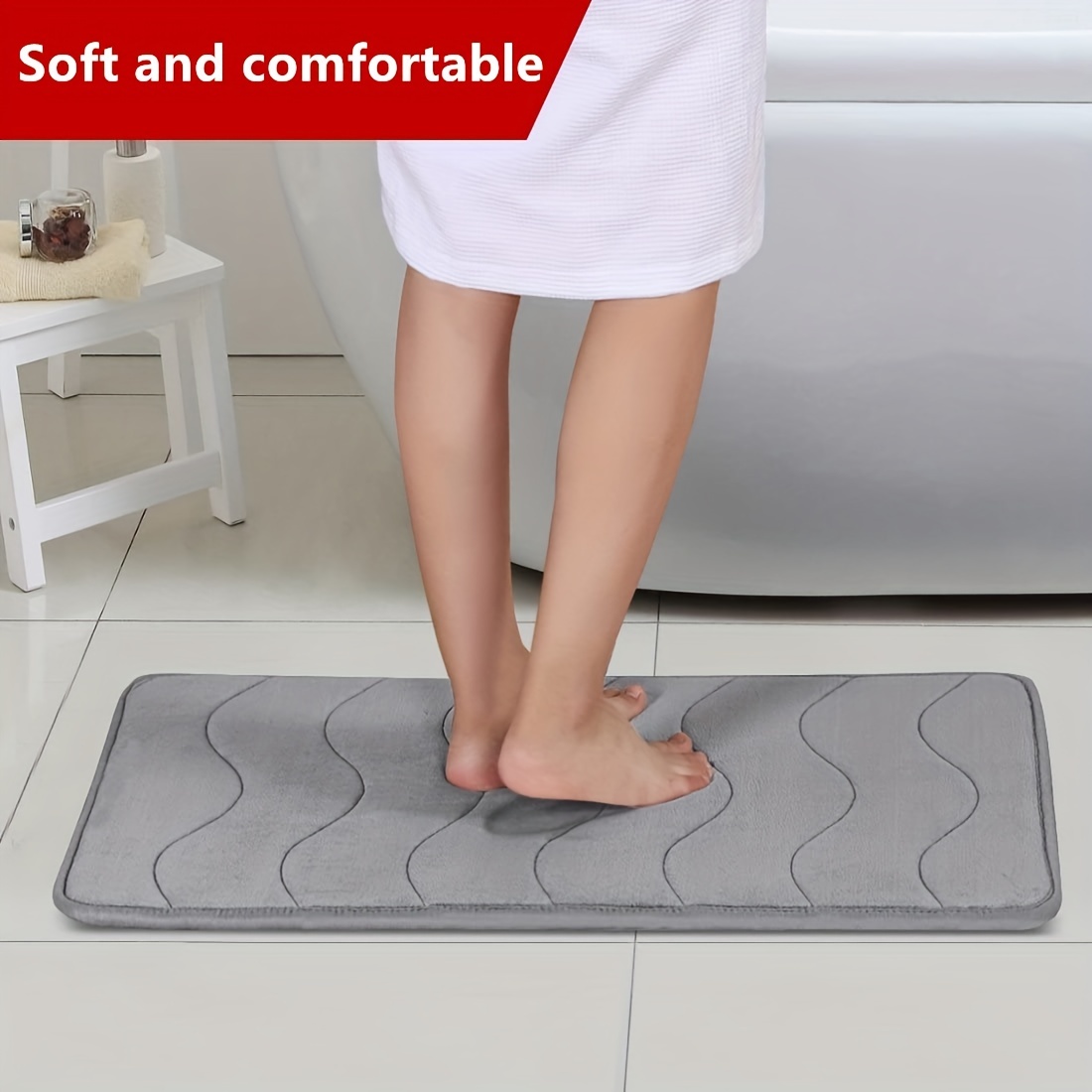 smiry Memory Foam Bath Mat, Super Soft Absorbent Bathroom Rugs Non