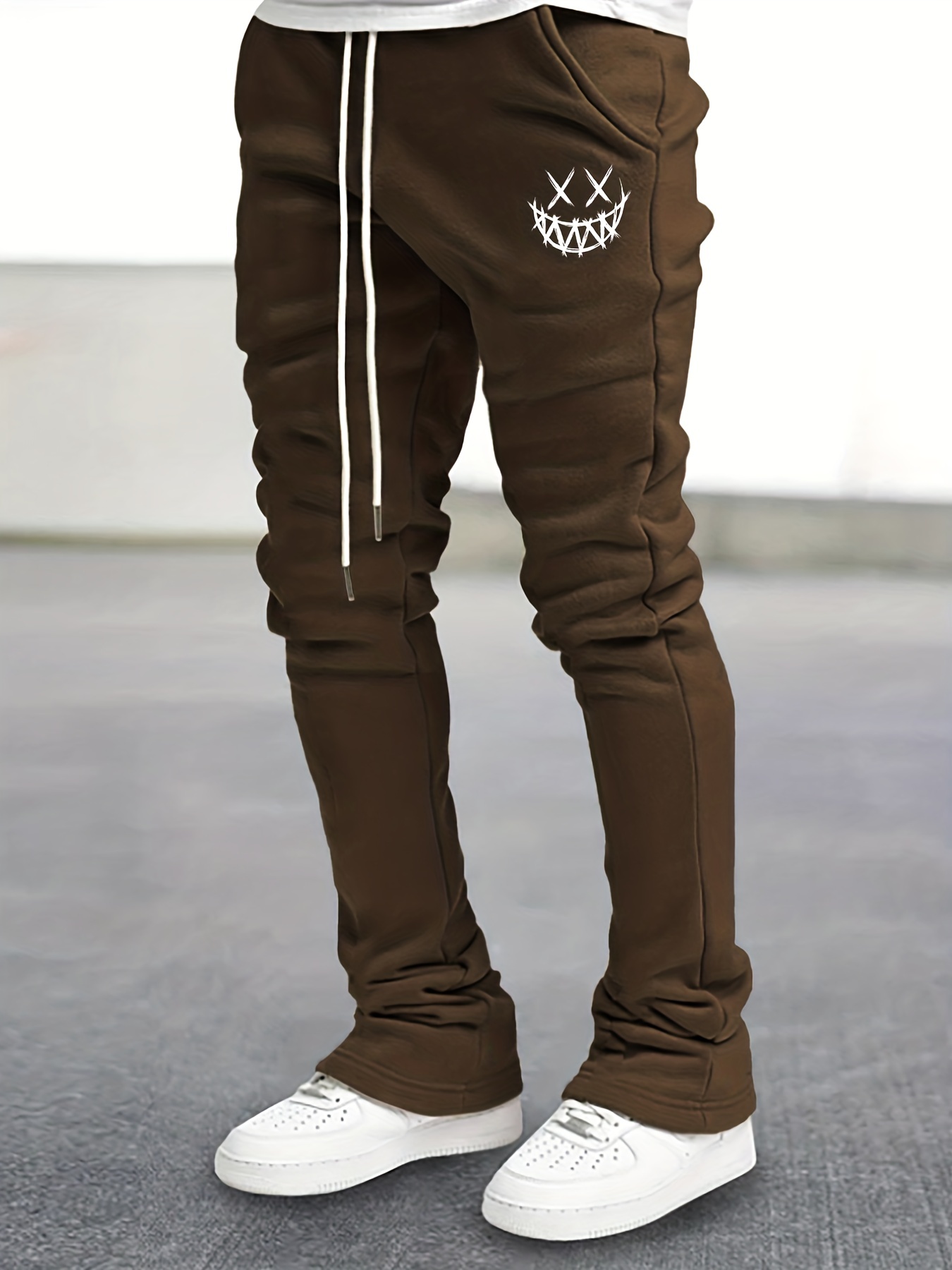 Smile Face Flare Pants Men Drawstring