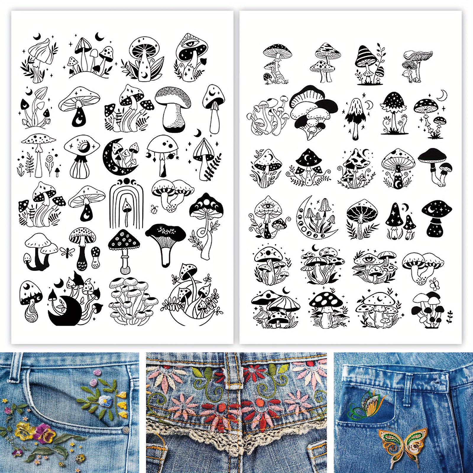 45Pcs Water Soluble Embroidery Stabilizers, Stick and Stitch Embroidery  Designs Paper, Embroidery Transfer Paper Pre-Printed Mushroom Patterns for
