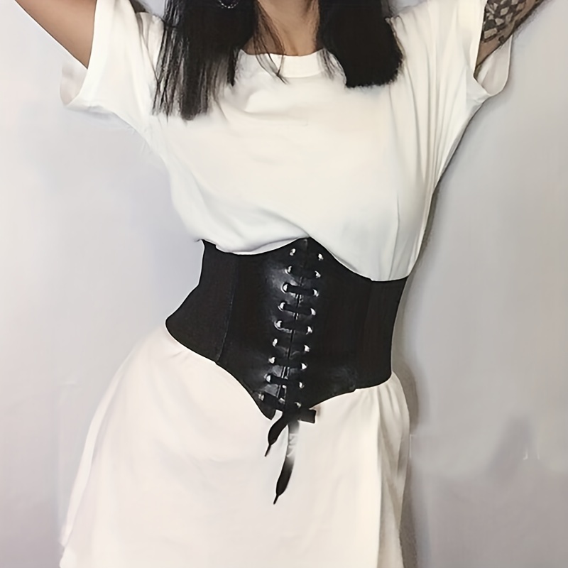 Glamorstar Corset Belt for Women Lace up Leather Belt Wide Waist Belt  Elastic Tied Waspie Belt for Dresses