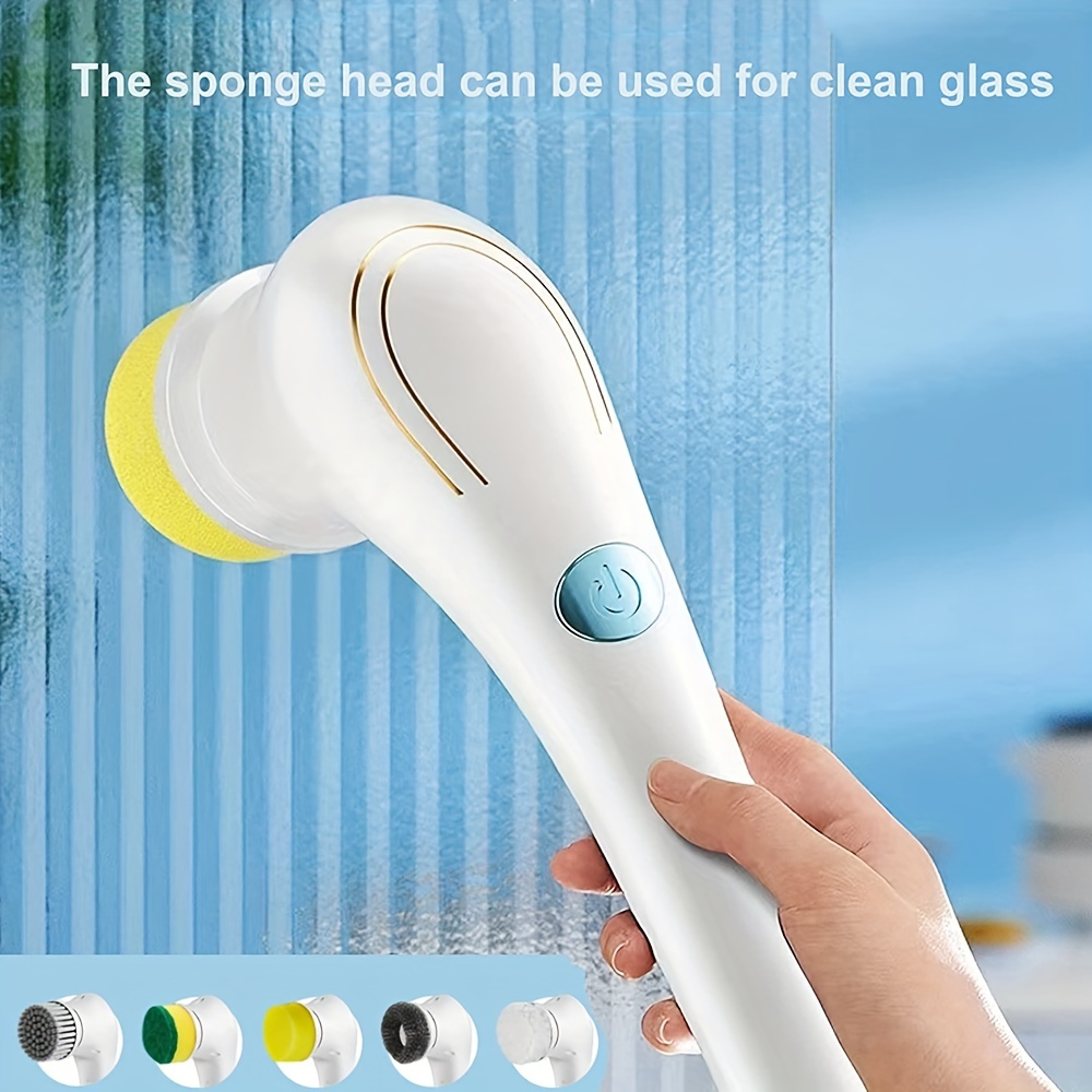 Electric Spin Scrubber With 6 Replaceable Brush Heads, 2 Adjustable Speeds,  250/400rpm Cordless Floor Scrubber With Extension Handle, 90mins Runtime,  Ipx5 Waterproof, Usb Charging, Suitable For Bathroom, Kitchen, Floor, Tile,  Bathtub, Window 