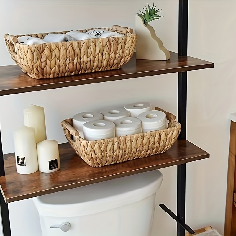 Decorative Water Hyacinth Wicker Storage Basket With Wooden - Temu