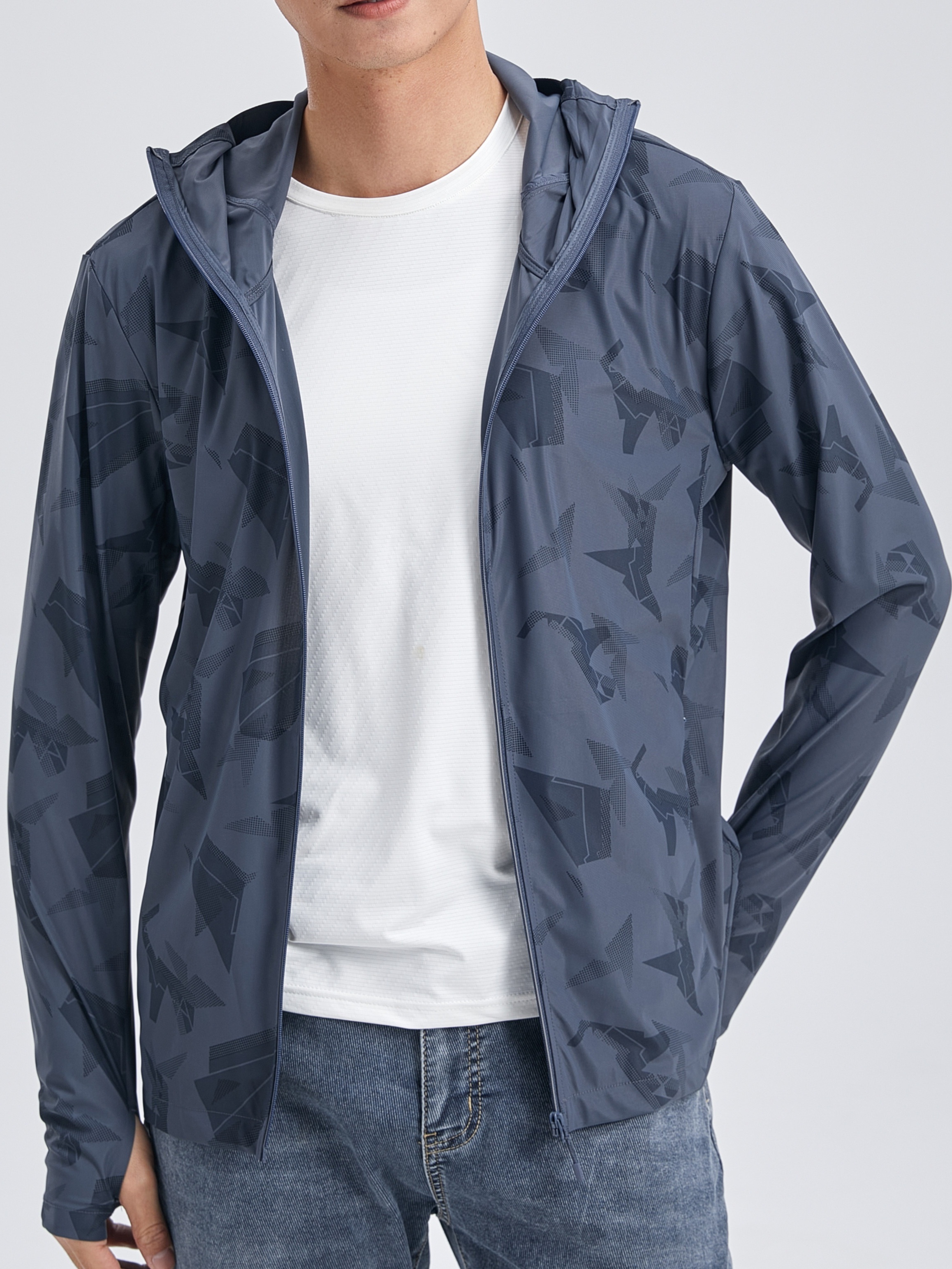 Men Wind Breaker Coat Zipper Hoodie Jacket Quick Drying Sport