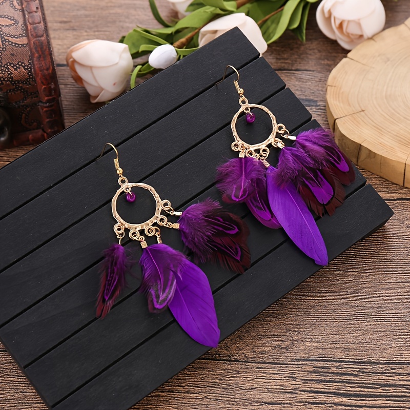 Purple feather sale earrings