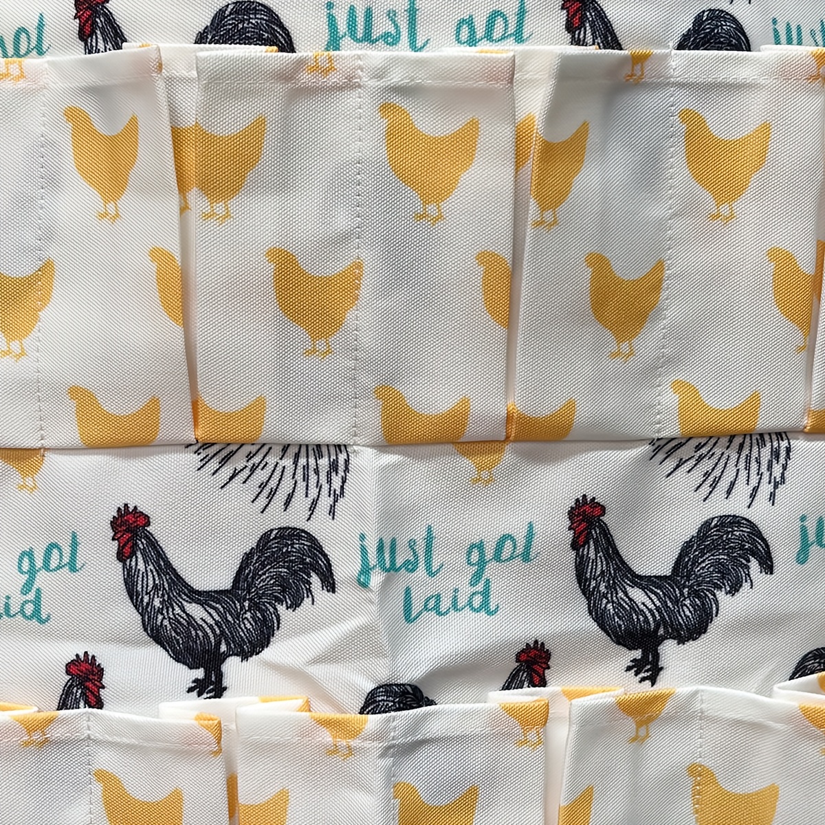 Egg Collecting Apron, 12 Hen Pockets With Hen Rooster Print And