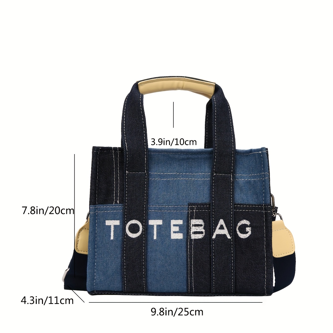 Denim Stitching Tote Bag For Women, Luxury * Crossbody Bag, Trendy Letter  Embroidery Satchel Purse