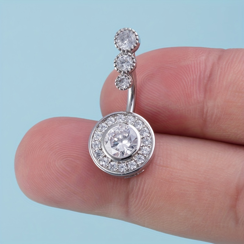Crystal Navel Piercing Belly Button Ring, Zircon Inlaid