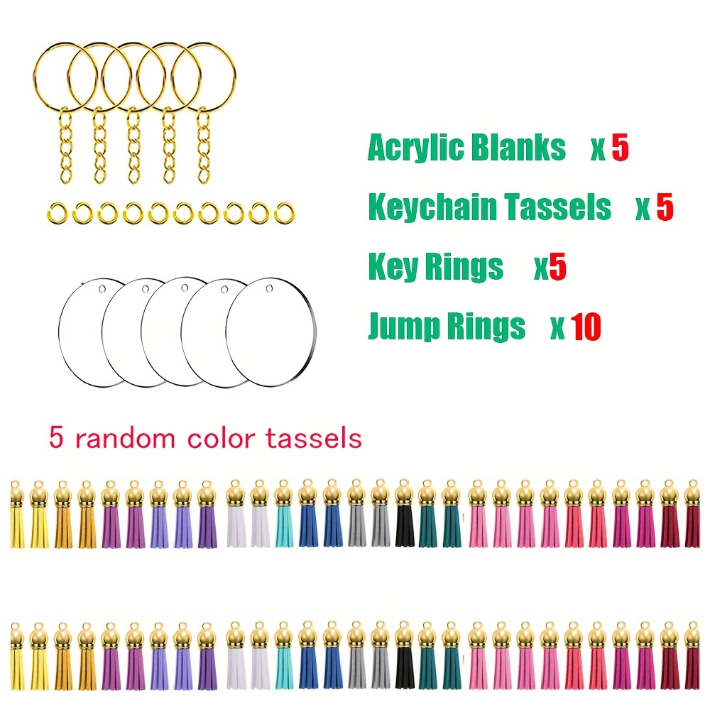 Temu 100pcs Acrylic Keychain Blanks Key Chain Hardware Supplies for Craft Set with Acrylic Blanks, Key Rings, Tassels and Jump Rings for Vinyl Projects