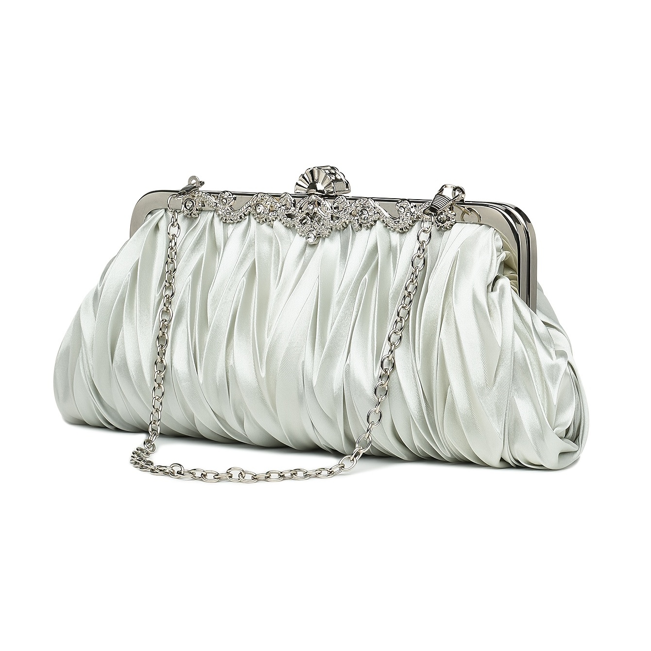 Rhinestone Ruched Clutch Purse with Chain for Party