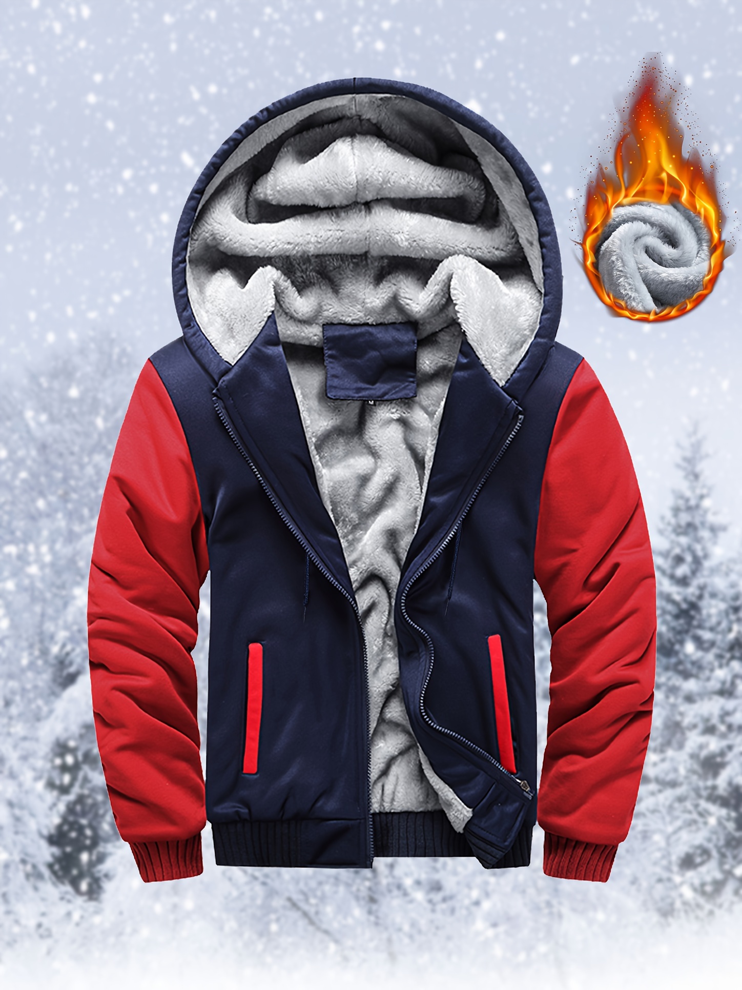 Winter Warm Fleece Zipper Hooded Jacket, Color Block Casual Hoodie, Women's  Clothing
