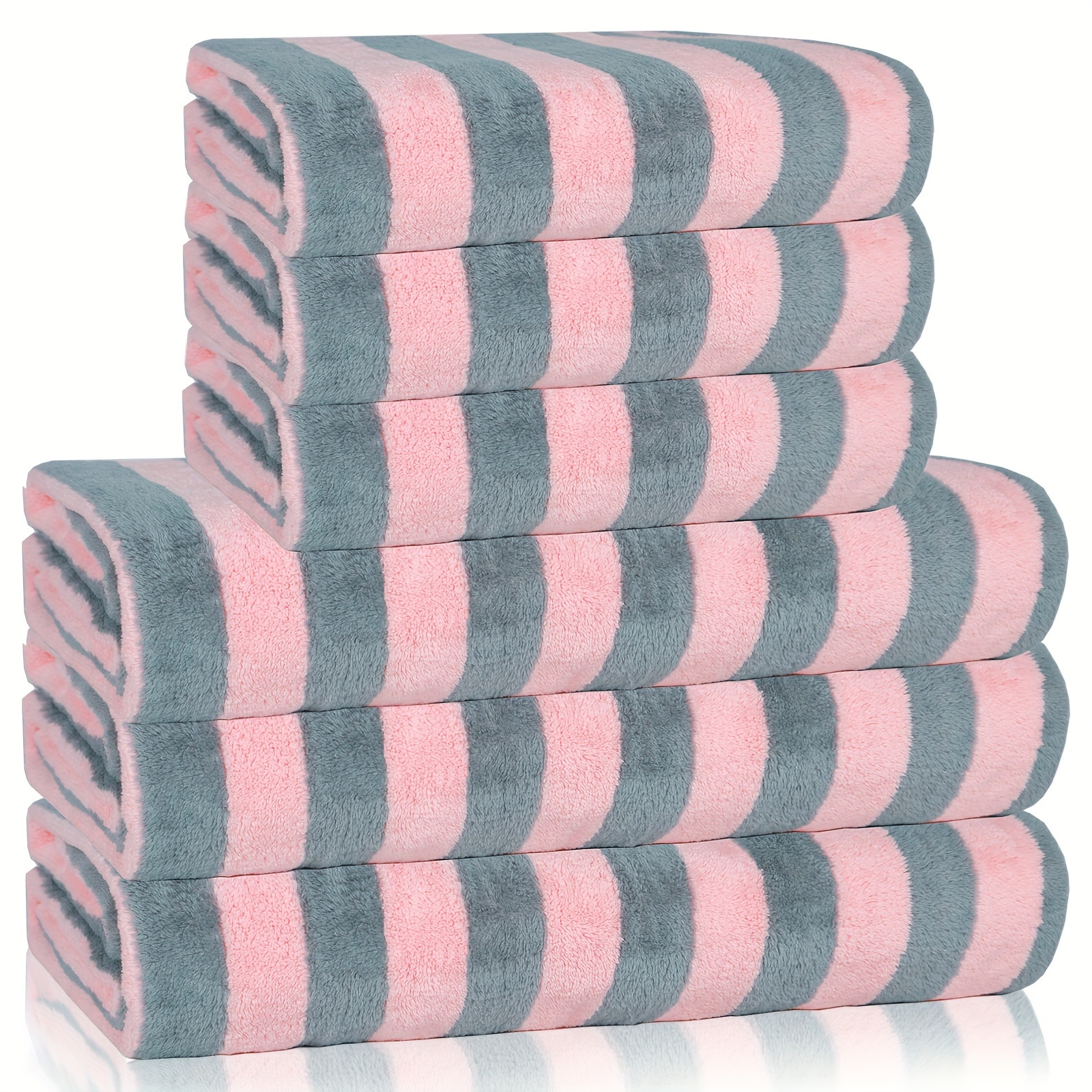 6pcs striped microfiber towel set soft hand towel bath towel bath linen sets super absorbent towels for bathroom bath towel 28in 55in hand towel 14in 30in bathroom supplies