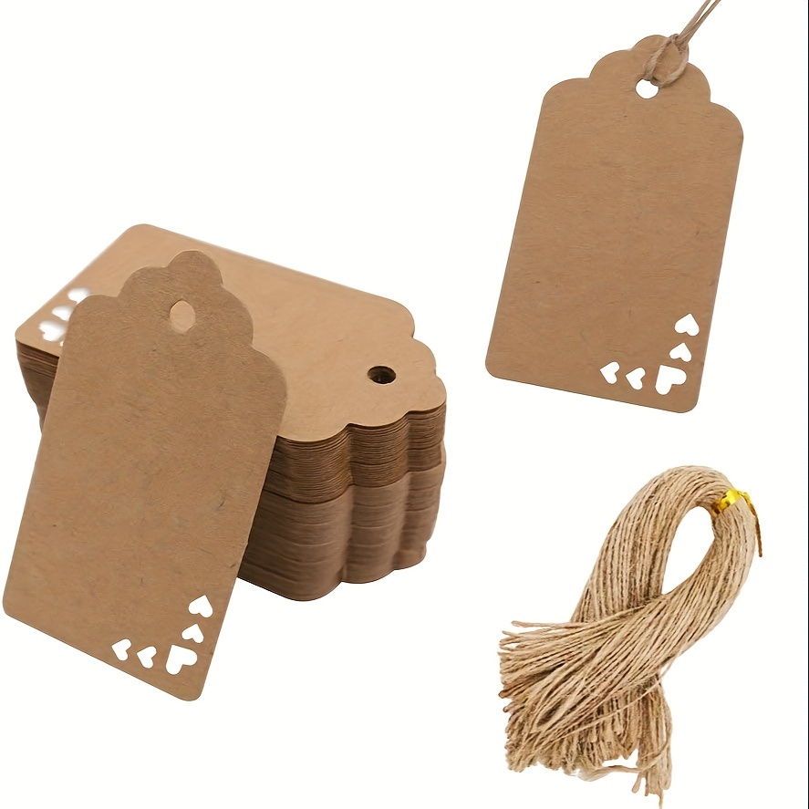 G2Plus G2PLUS Kraft Paper Gift Tags with String,100PCS Square Hang  Tags-2.2''Blank Present Tags with 66 Feet Natural Jute Twine for Gif