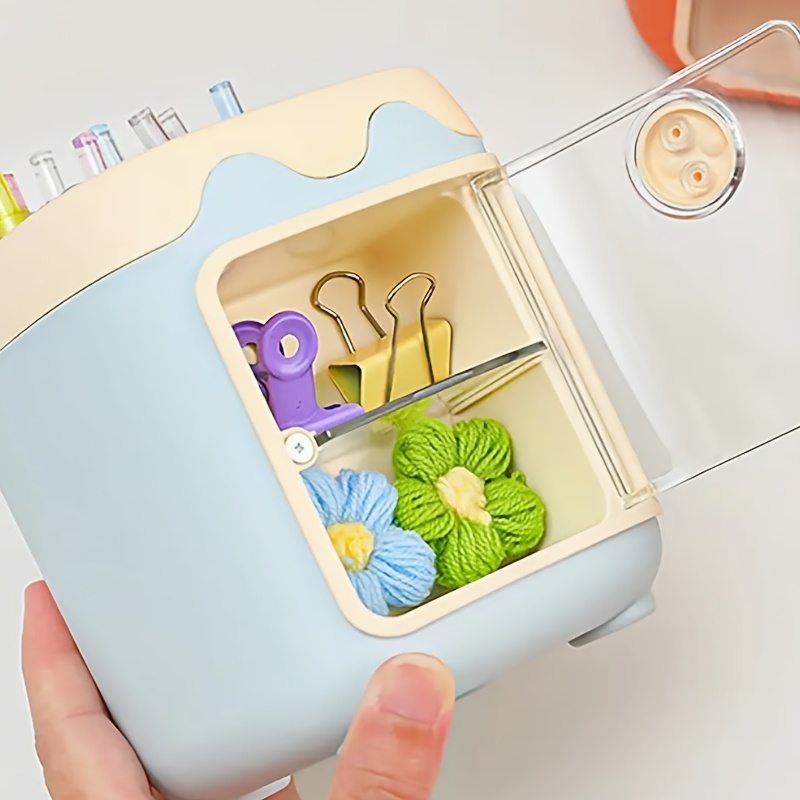 Kawaii Pen Holder With Stickers Cute Cosmetic Storage Bucket - Temu