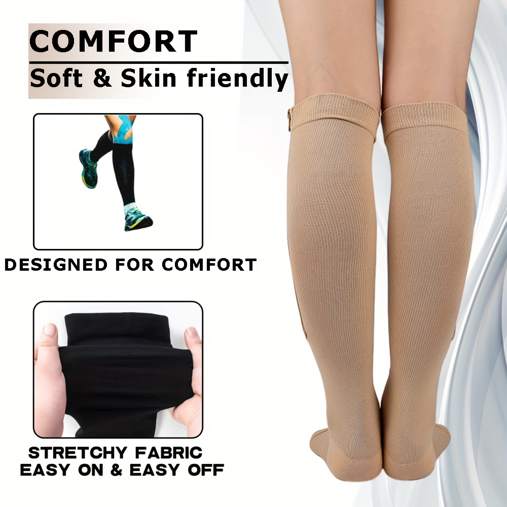 Elastic Toeless Compression Socks Support Open Toe Knee High Stockings Leg Support  Leggings Nude, 2 Pairs