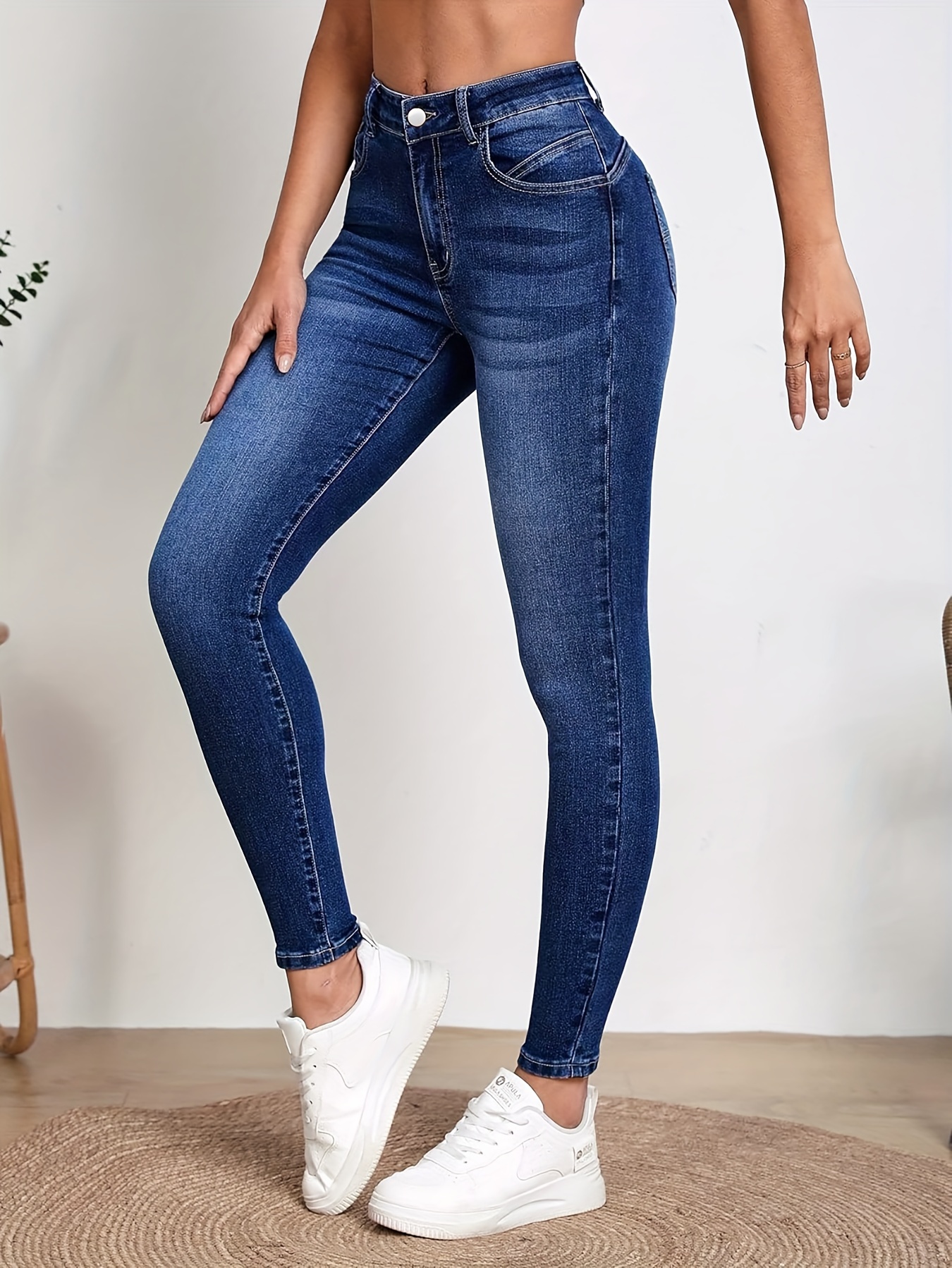 High Waist Washed Skinny Jeans Slim Fit High Stretch Casual - Temu Canada