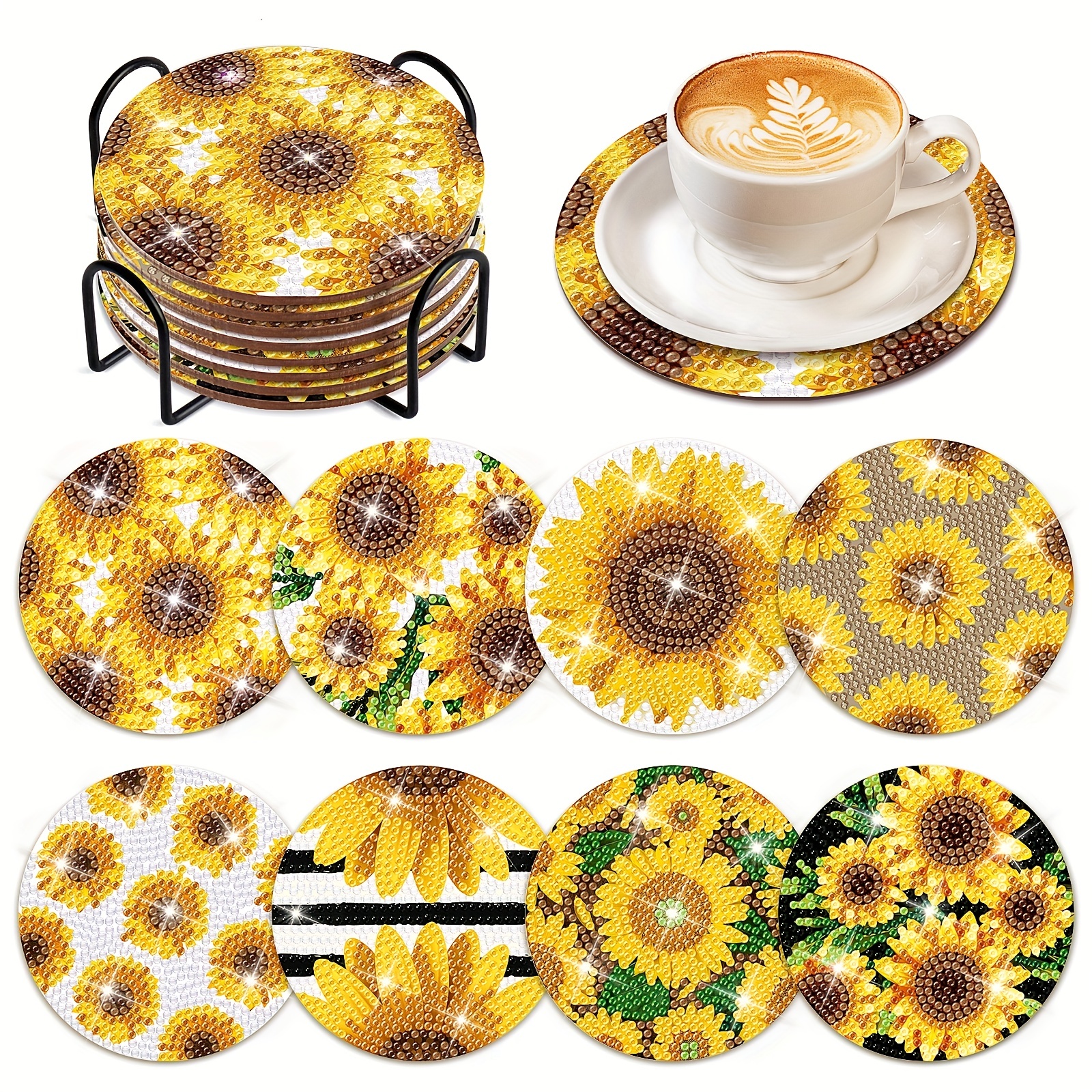 Sunflower Diamond Painting Coasters Kits With Holder Diy - Temu