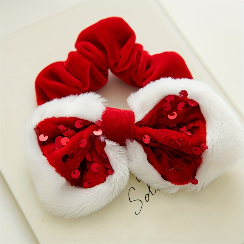 TEMU A Single Package Of A Women's Red Plush Hair Tie With A Big Bow, Sequins, And Rabbit Ears, Perfect As A Gift